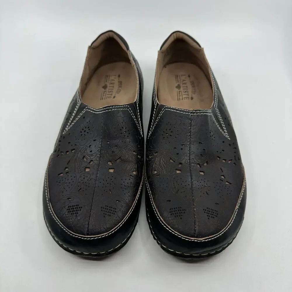 LArtiste Shoes Libora WMNS 42B Black Brown Floral Leather Slip On Comfort Boho